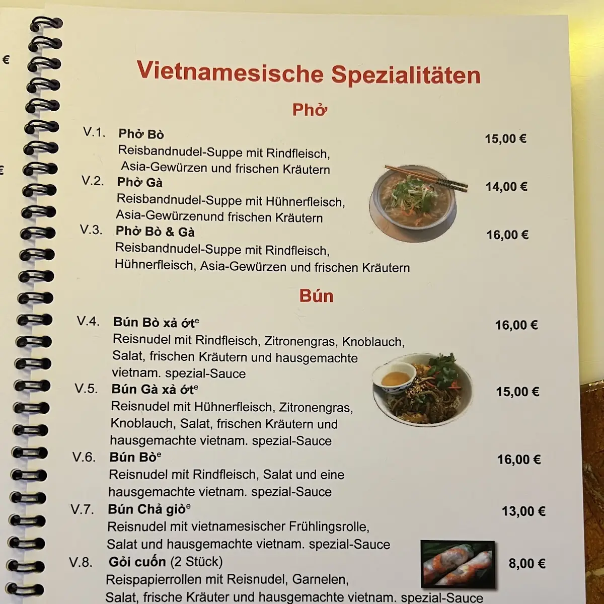 Speisekarte, Restaurant Hanoi Wolfach (Hotel Hanoi)