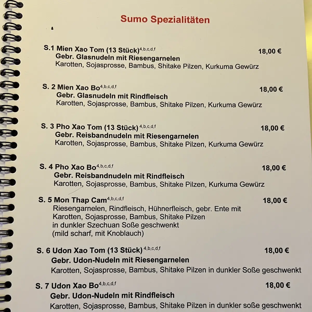 Speisekarte, Restaurant Hanoi Wolfach (Hotel Hanoi)