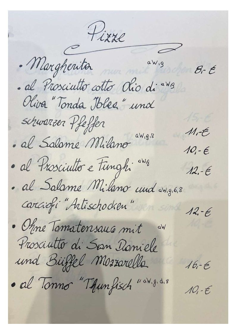 Speisekarte, John Cannizzaro Modica Original