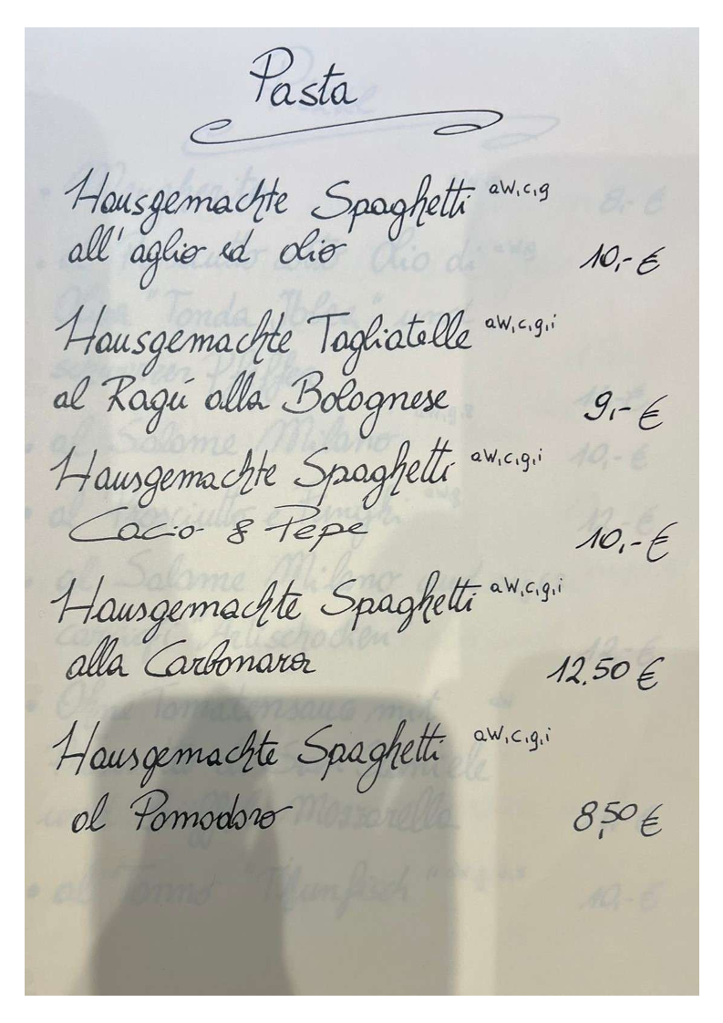 Speisekarte, John Cannizzaro Modica Original