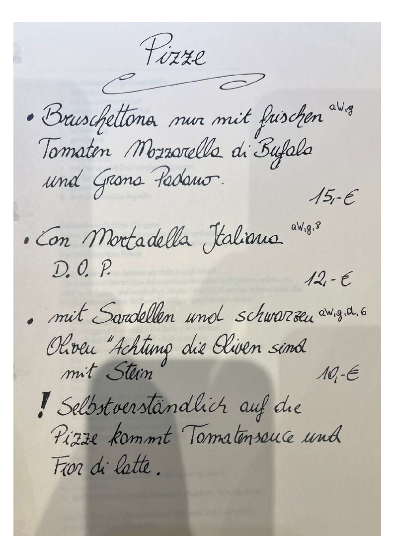 Speisekarte, John Cannizzaro Modica Original