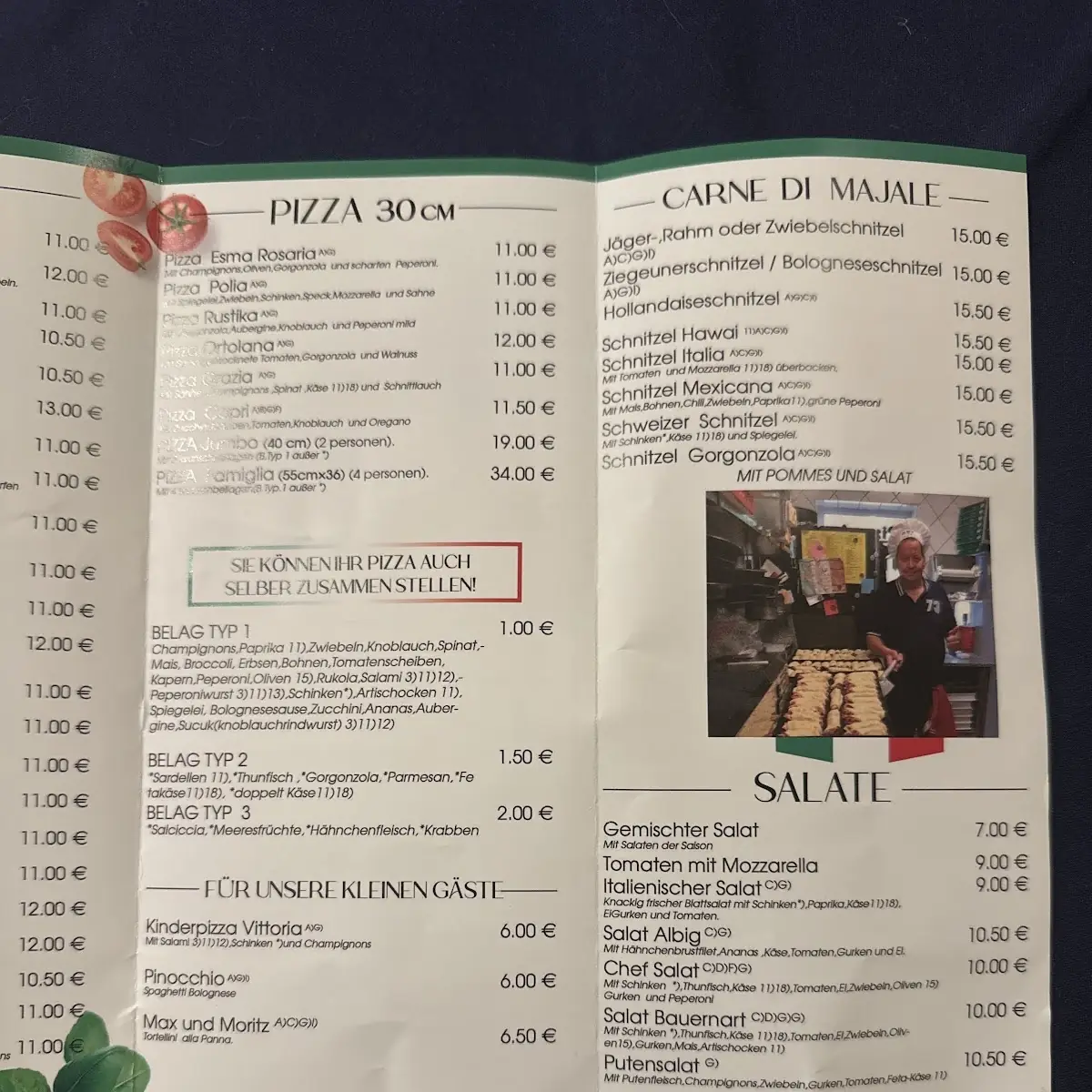 Speisekarte, Pizzeria Italia Inh. Elmas Memisheva ,Rosario Conidi.