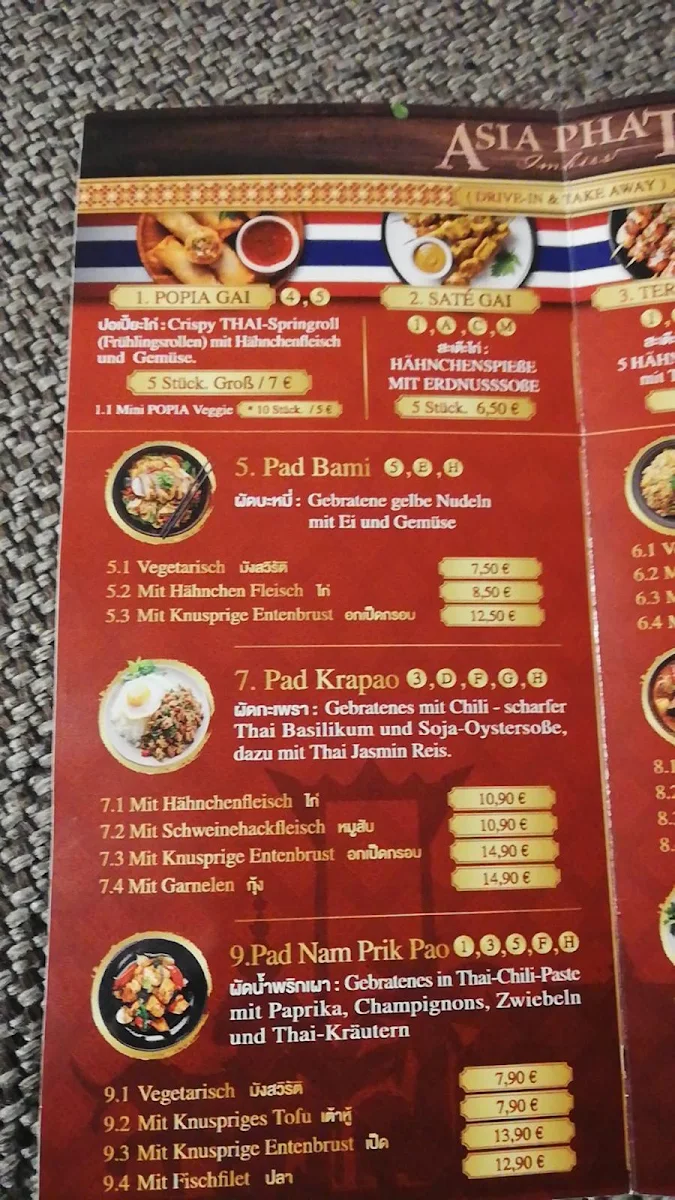 Speisekarte, Asia Phat Imbiss