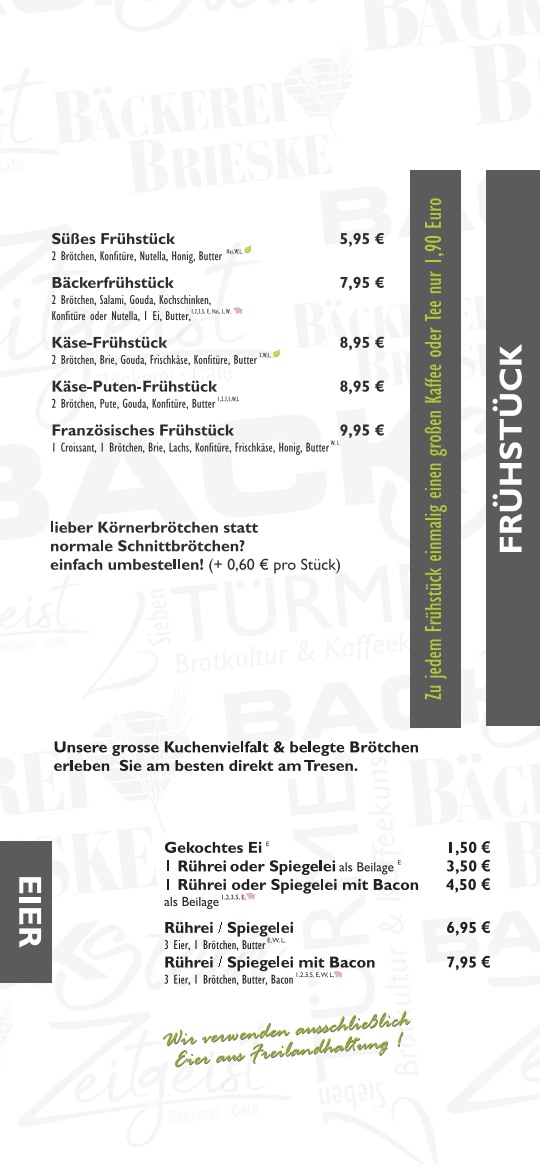 Speisekarte, Bäckerei Brieske Backstein