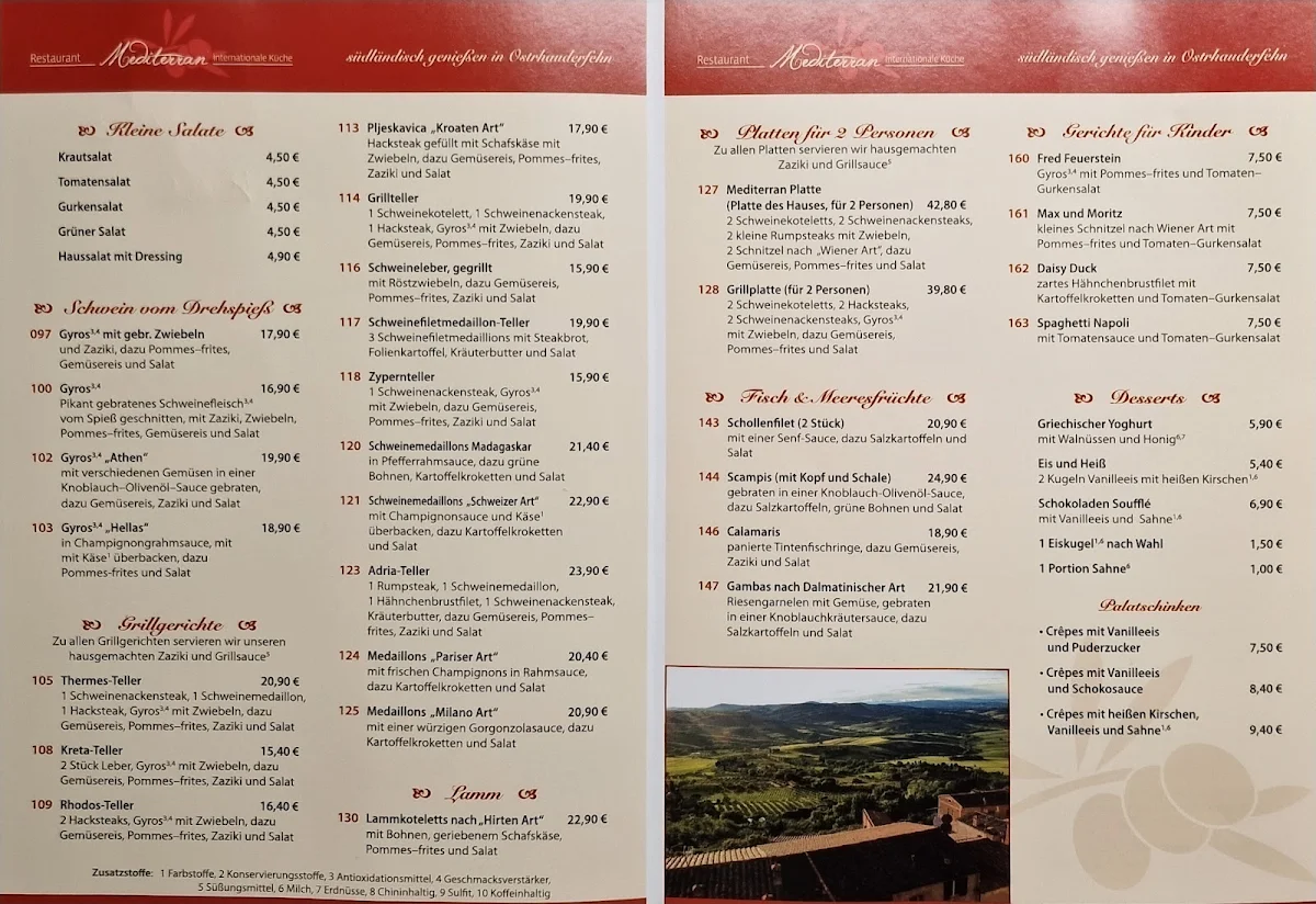 Speisekarte, Restaurant Mediterran, Hisret Akan