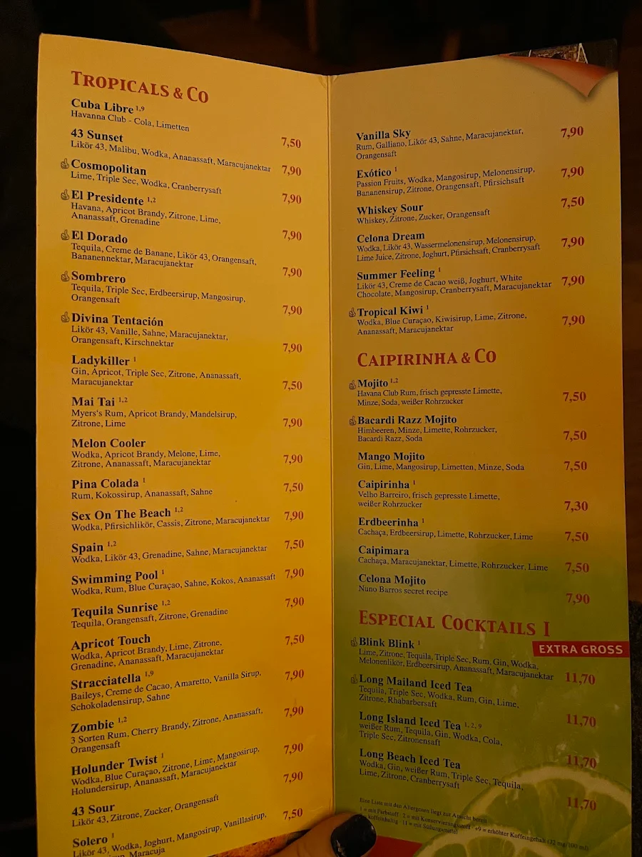Speisekarte, Café & Bar Celona Osnabrück