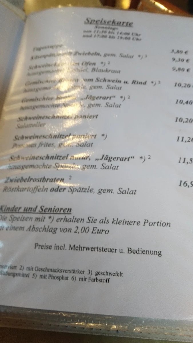Speisekarte, Zur Rose