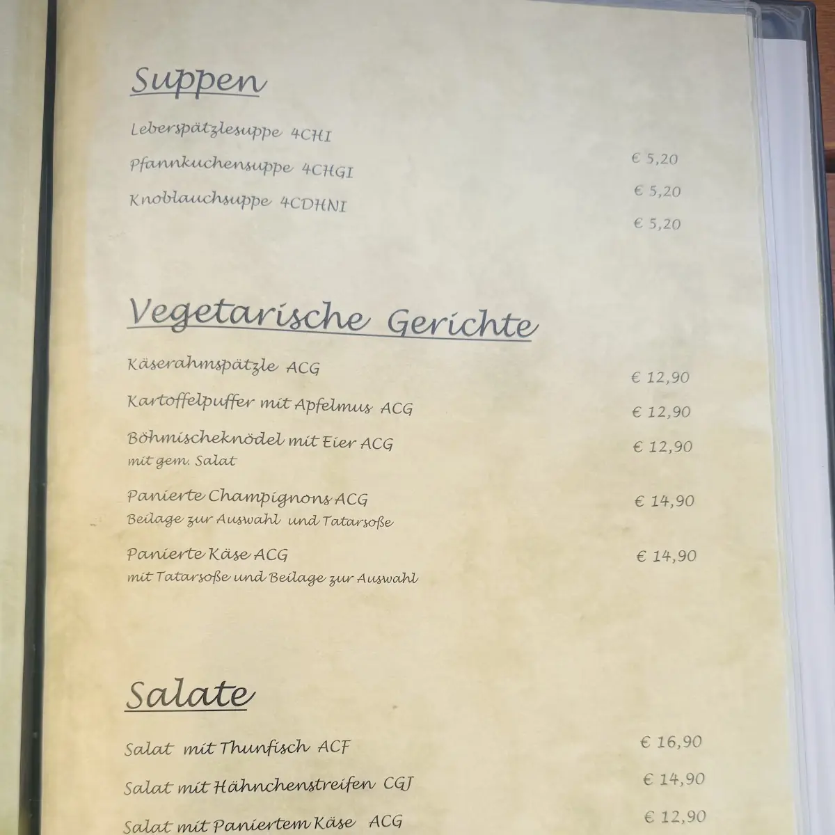 Speisekarte, Restaurant „Im Gewölbe“