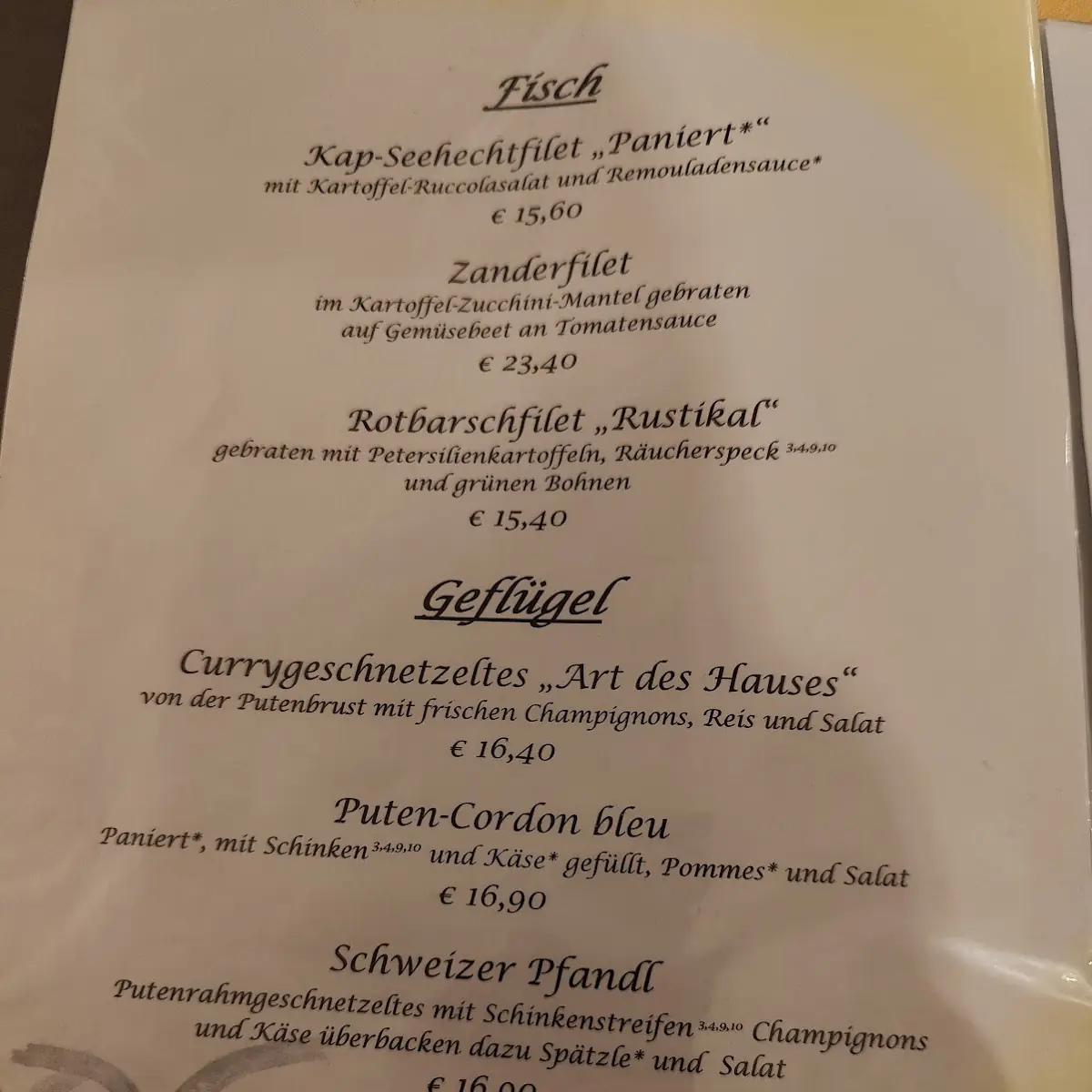 Speisekarte, Restaurant „Im Gewölbe“