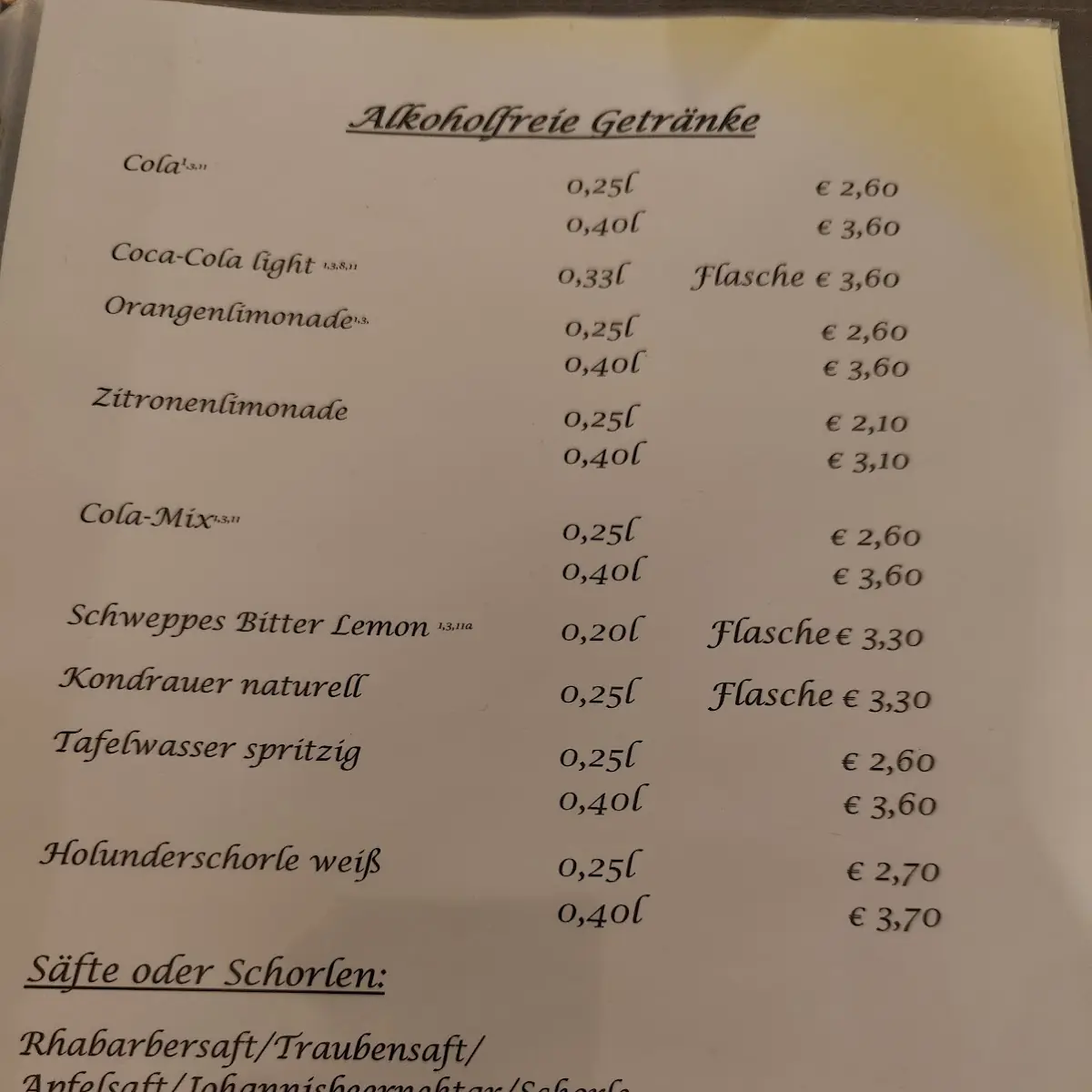 Speisekarte, Restaurant „Im Gewölbe“