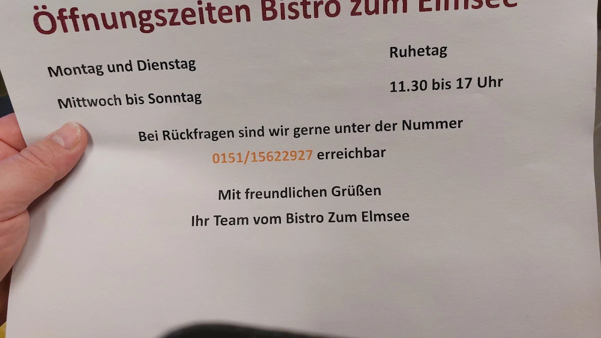 Speisekarte, Café und Bistro Zum Elmsee