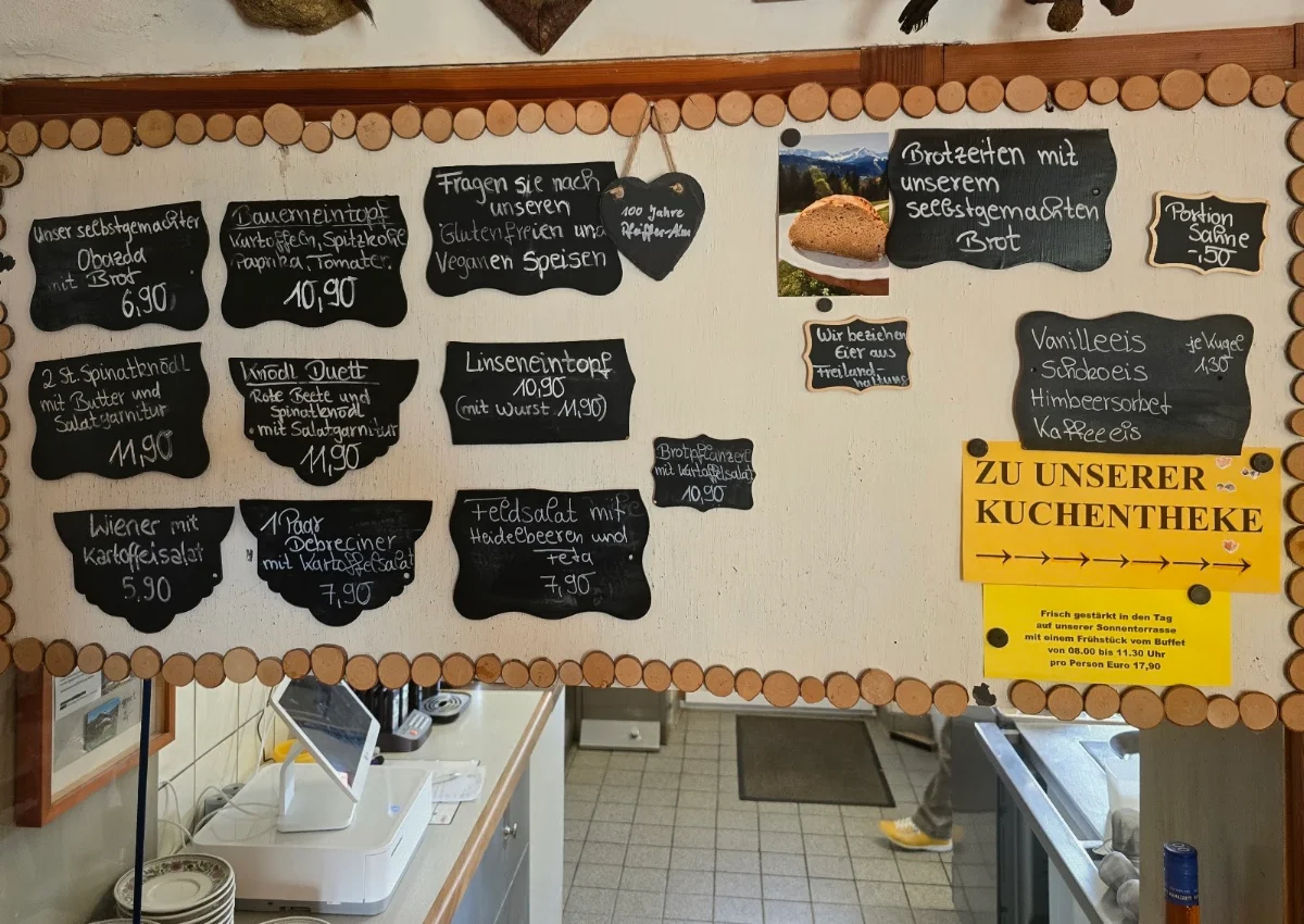 Speisekarte, Pfeiffer-Alm