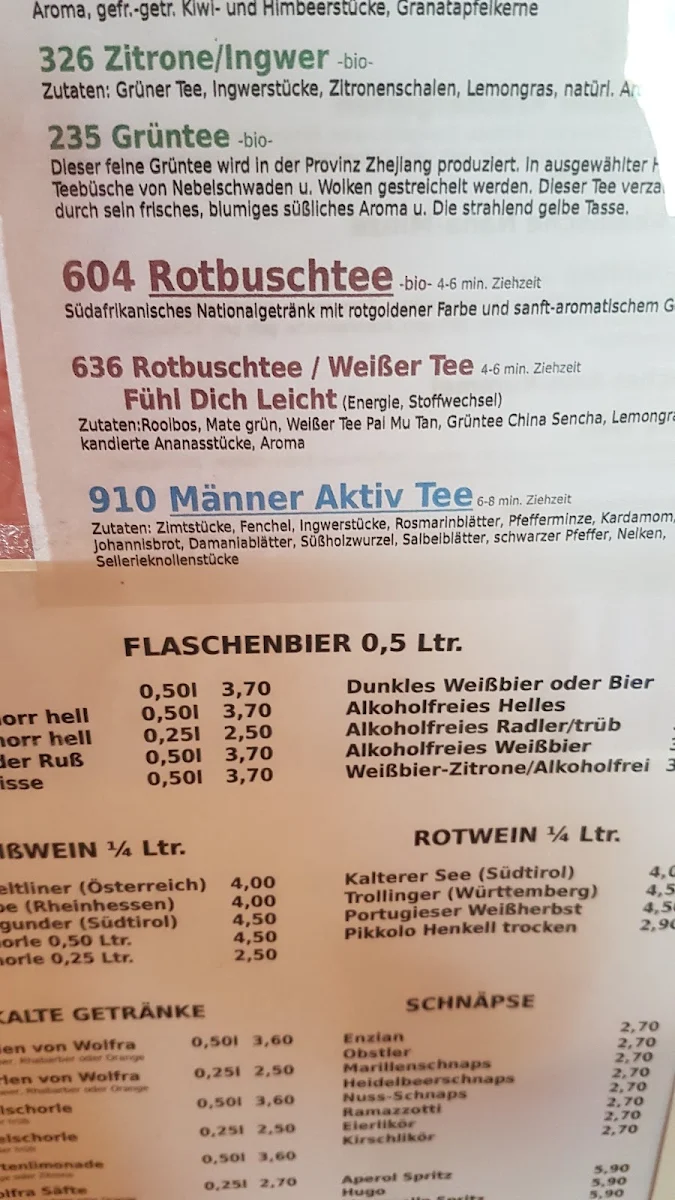 Speisekarte, Pfeiffer-Alm