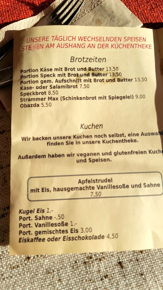Speisekarte, Pfeiffer-Alm