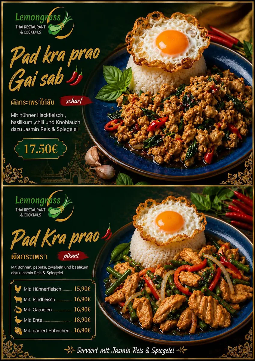 Speisekarte, Lemongrass Thai Restaurant