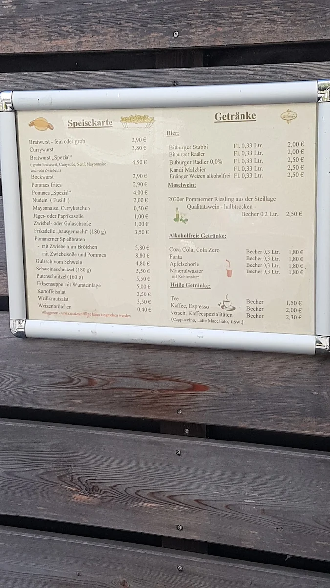 Speisekarte, Moselimbiss Pommern