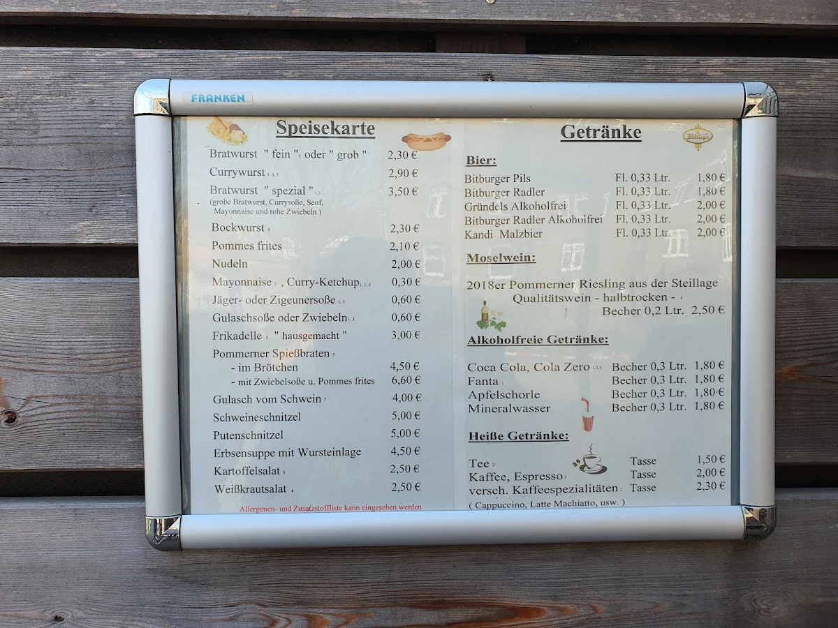 Speisekarte, Moselimbiss Pommern
