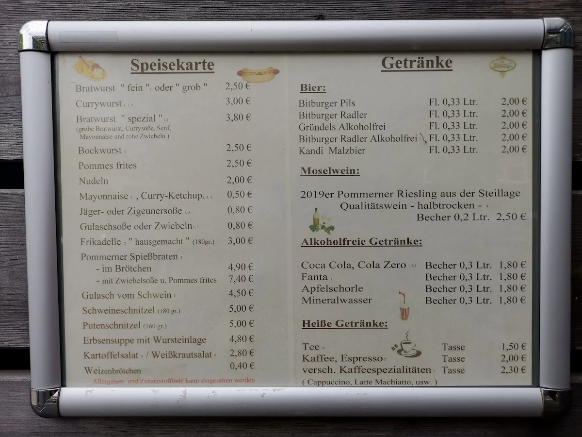 Speisekarte, Moselimbiss Pommern