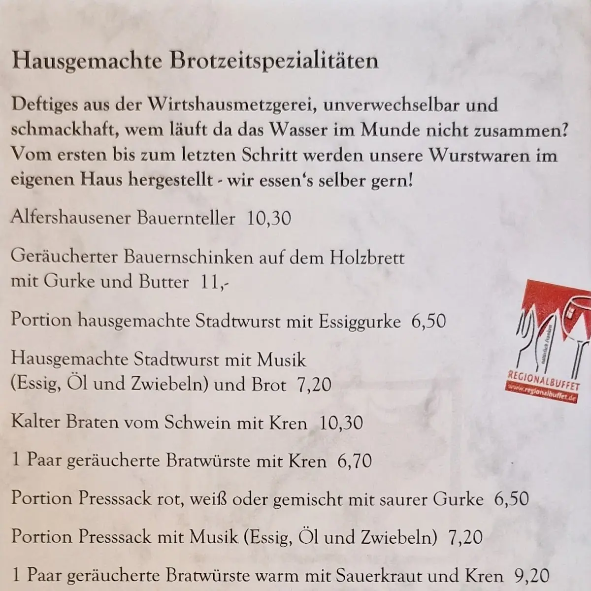 Speisekarte, Gasthof Winkler