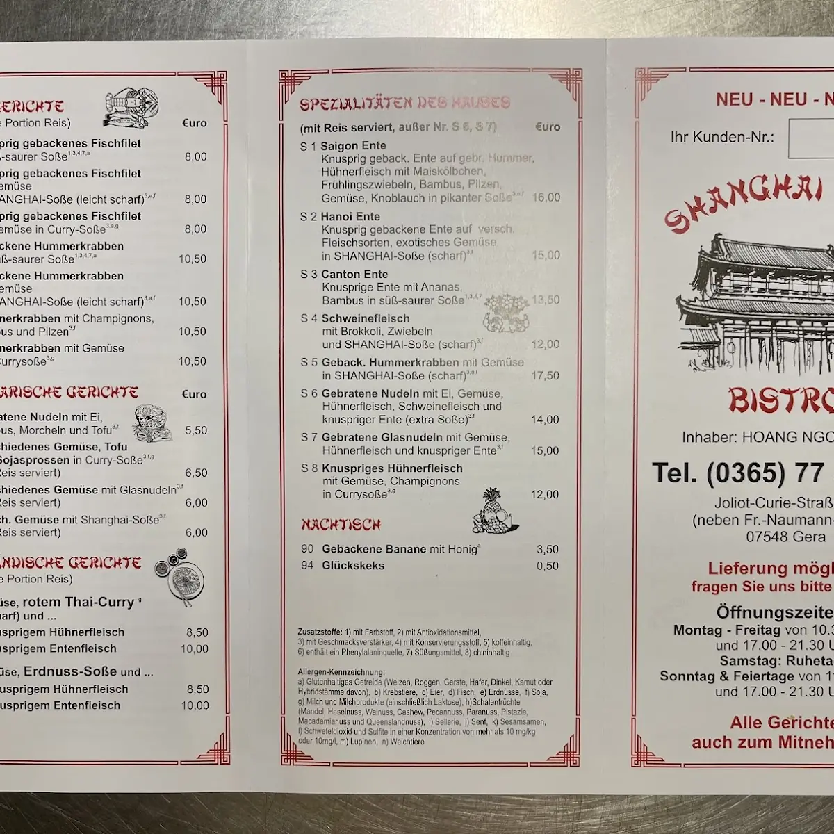 Speisekarte, Bistro SHANGHAI-WOK