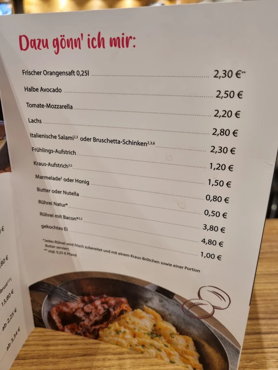 Speisekarte, Bäckerei Kraus GmbH