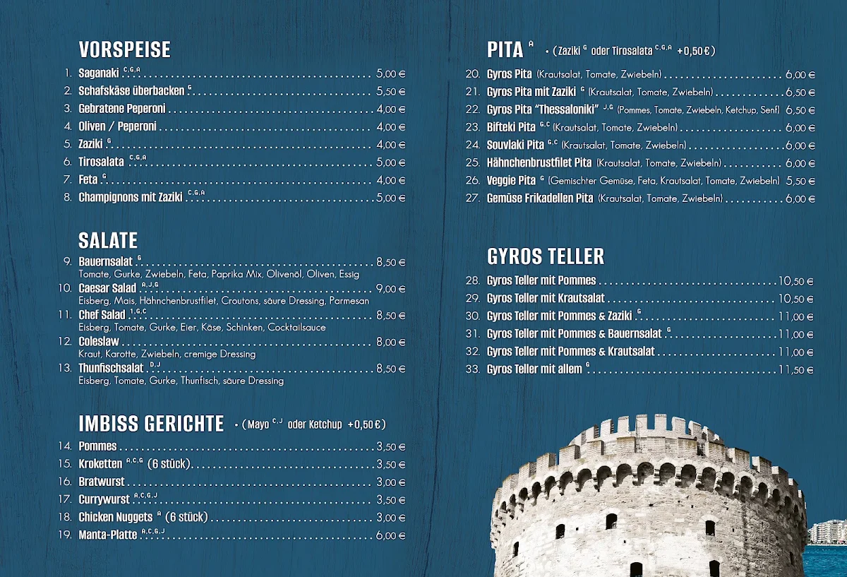 Speisekarte, Thessaloniki Grill Bielefeld
