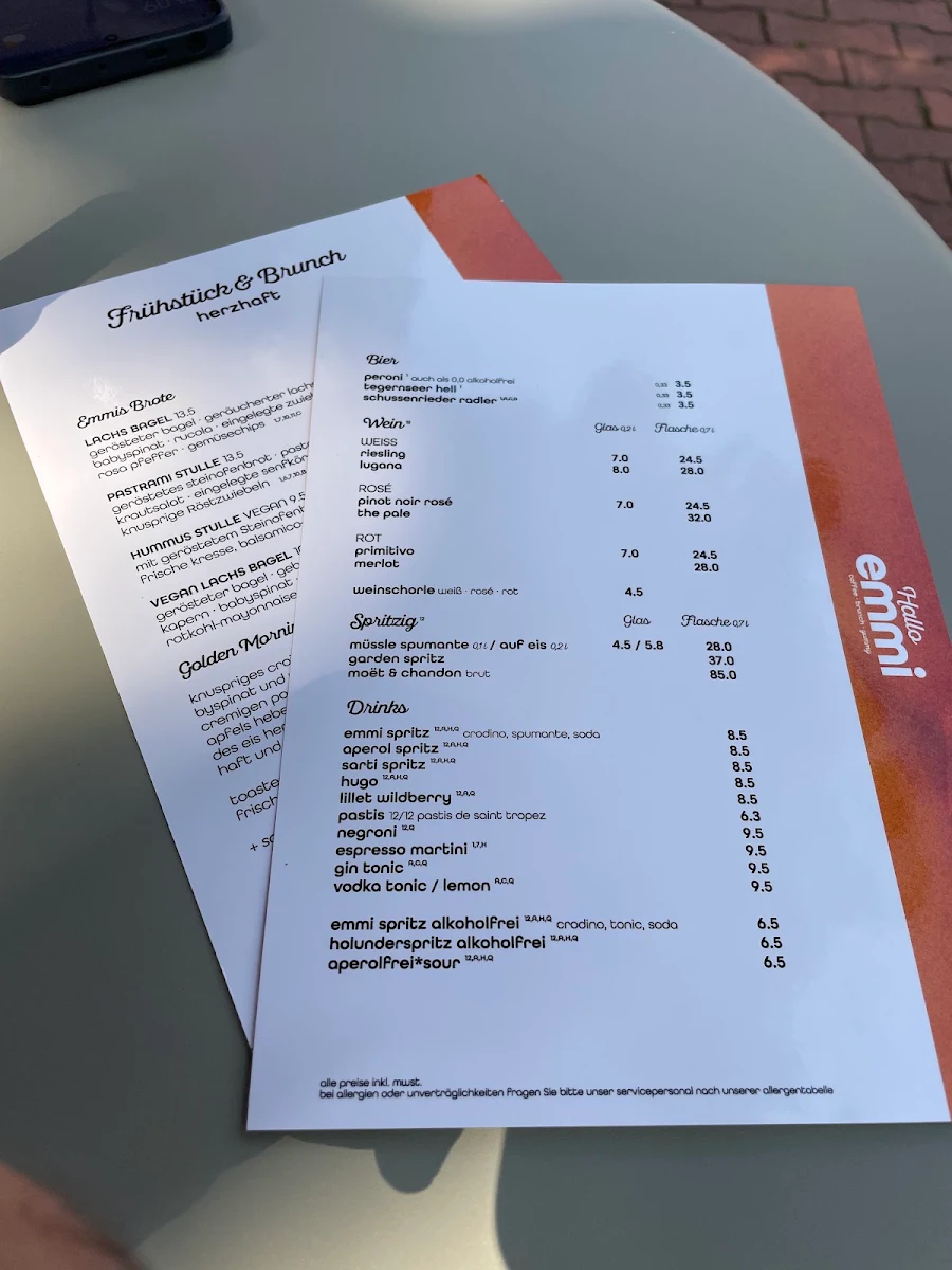 Speisekarte, hallo emmi