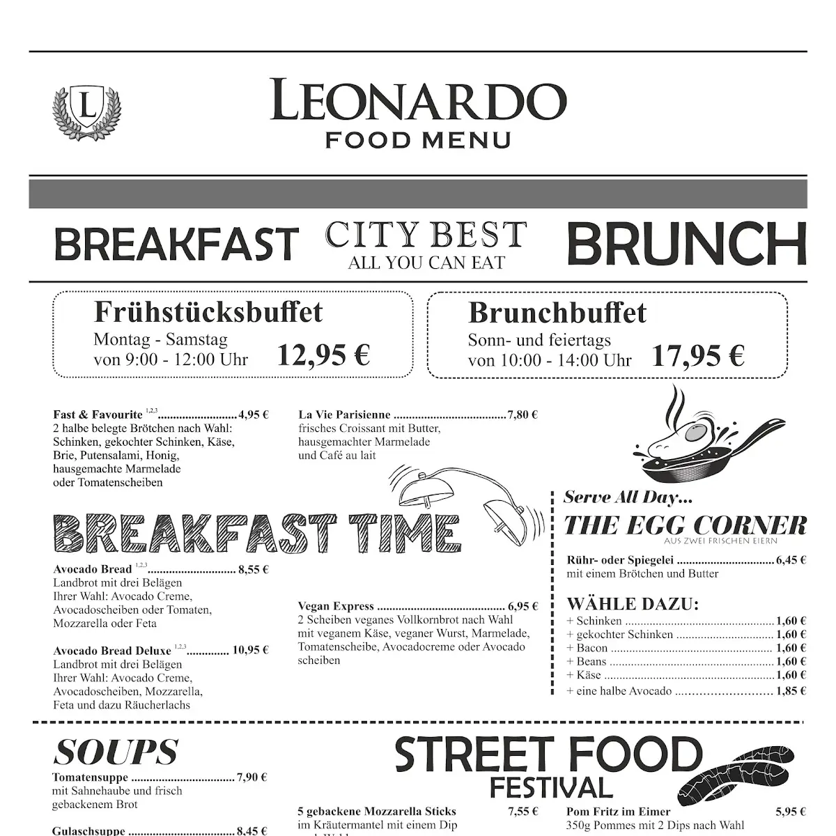 Speisekarte, Cafe Leonardo Mülheim