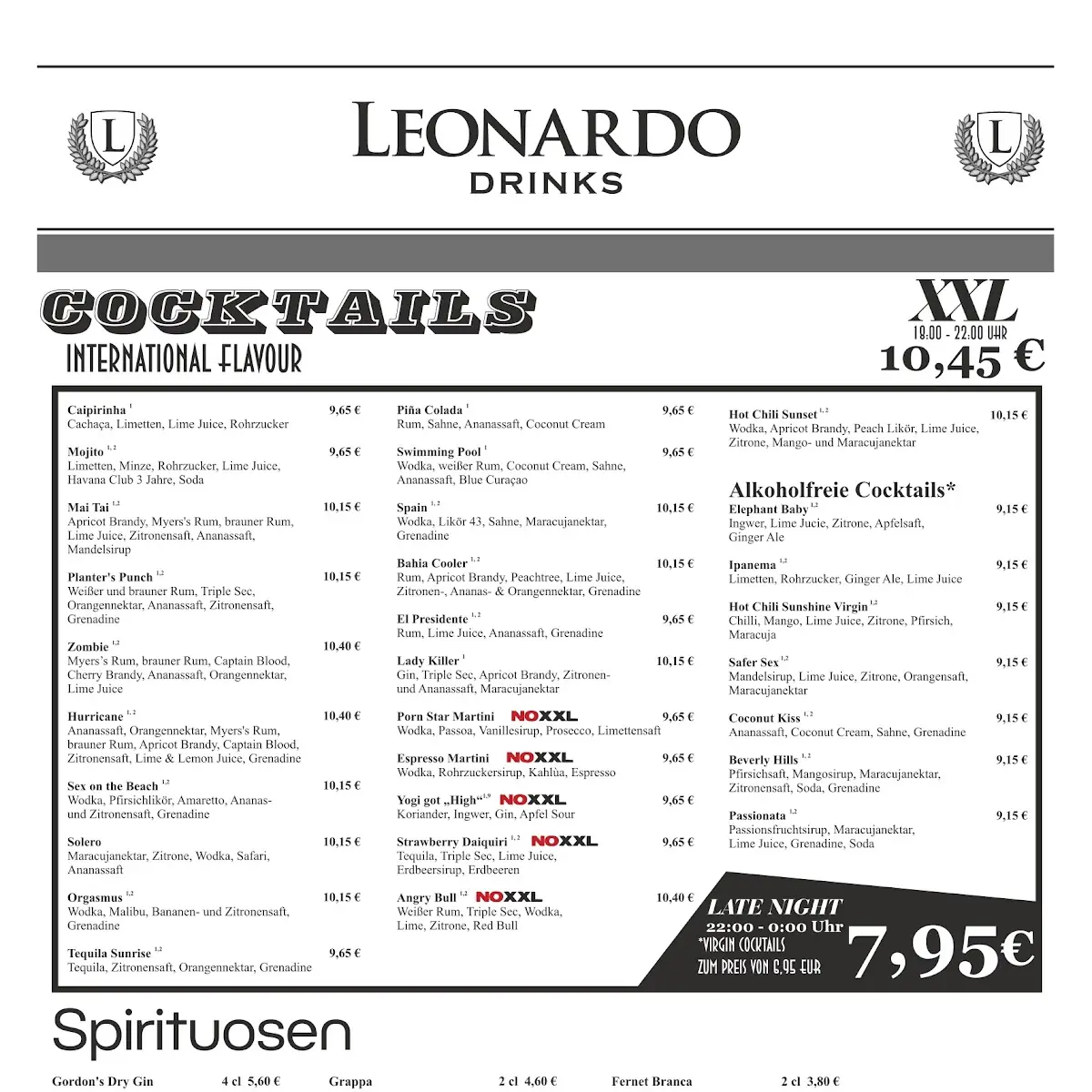 Speisekarte, Cafe Leonardo Mülheim