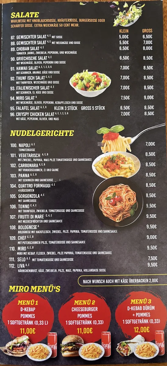 Speisekarte, Restaurant Miro Reichertshofen