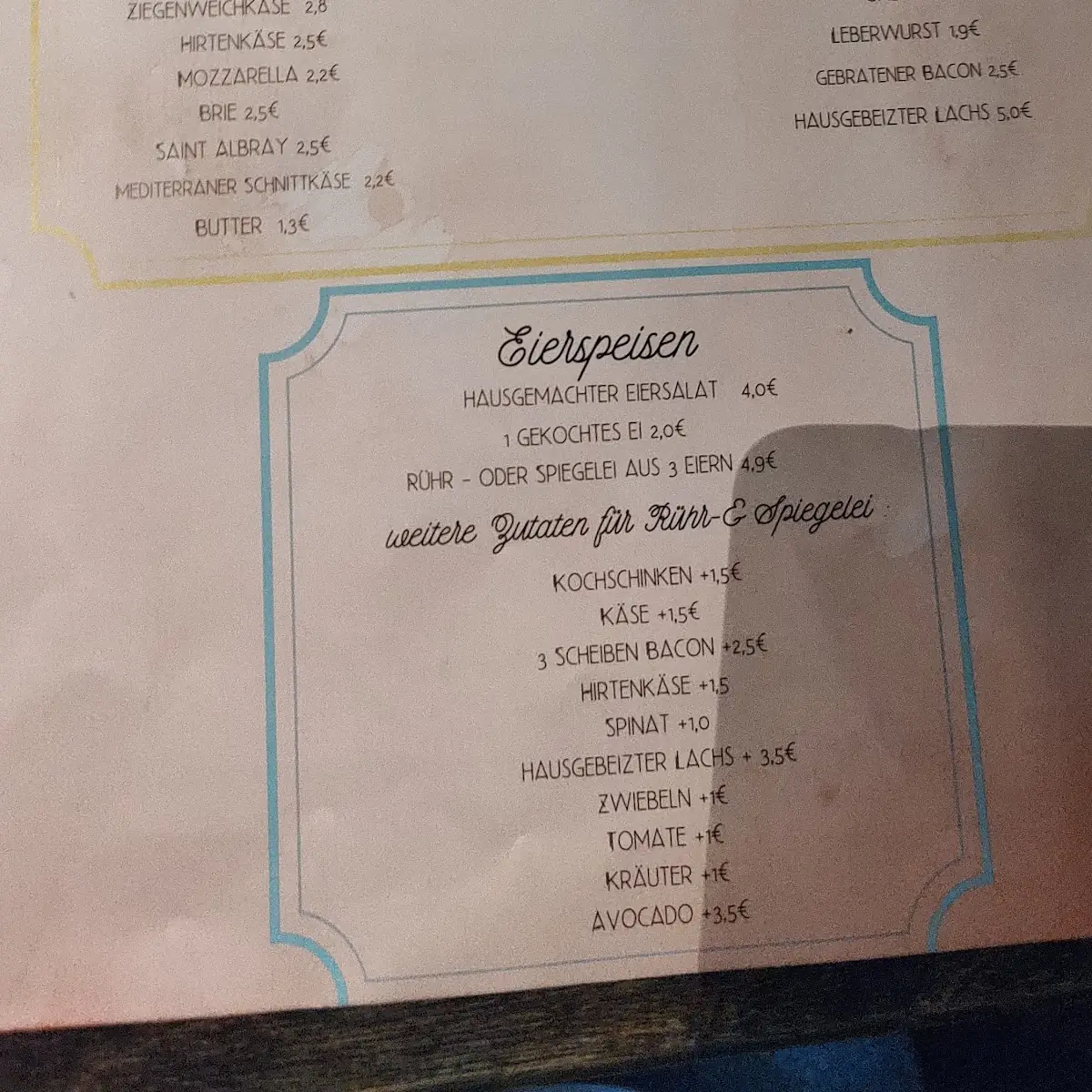 Speisekarte, Café Continental - Dresden