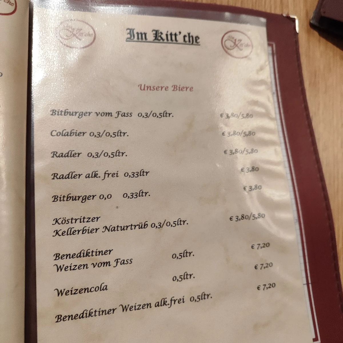 Speisekarte, Im Kitt'che