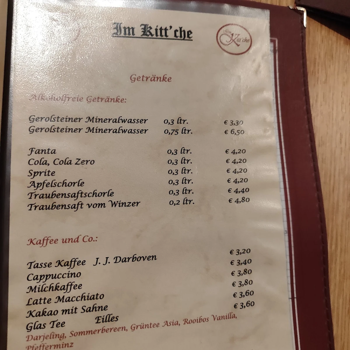 Speisekarte, Im Kitt'che