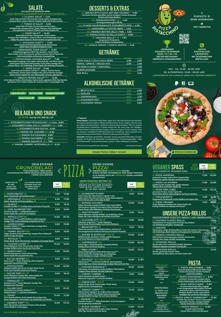 Speisekarte, Pizza Pistacchino