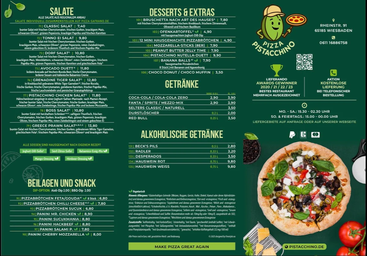 Speisekarte, Pizza Pistacchino