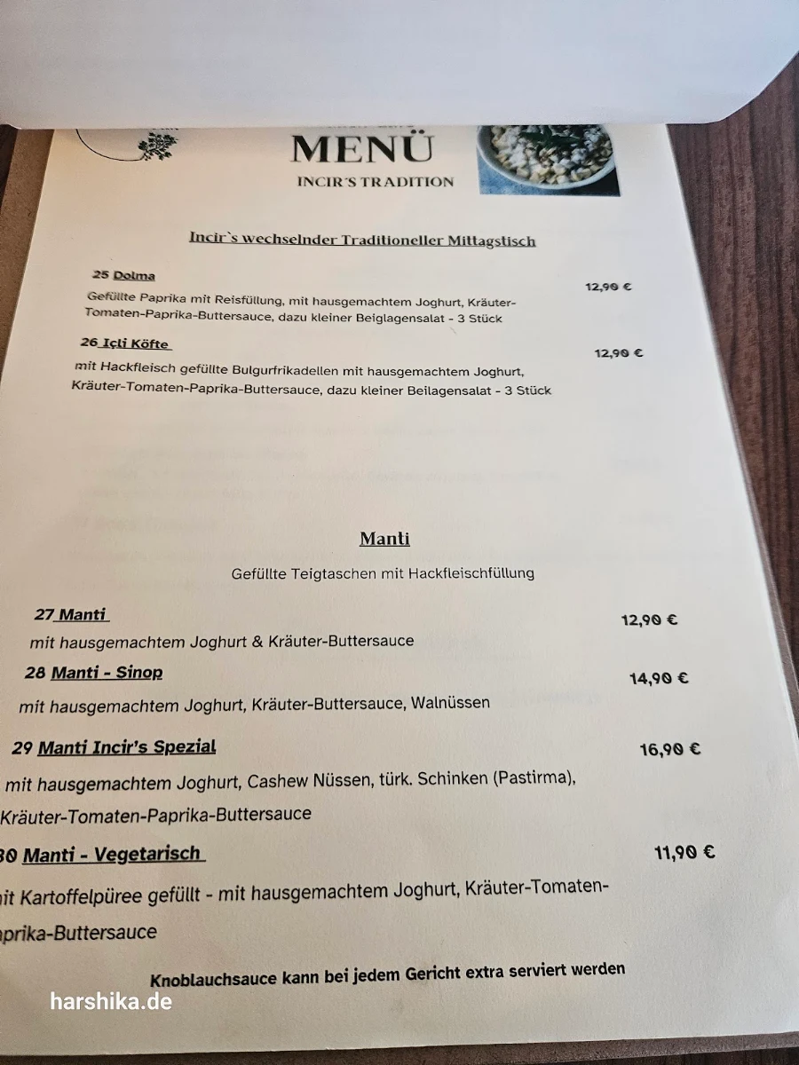 Speisekarte, INCIR Brunch Café