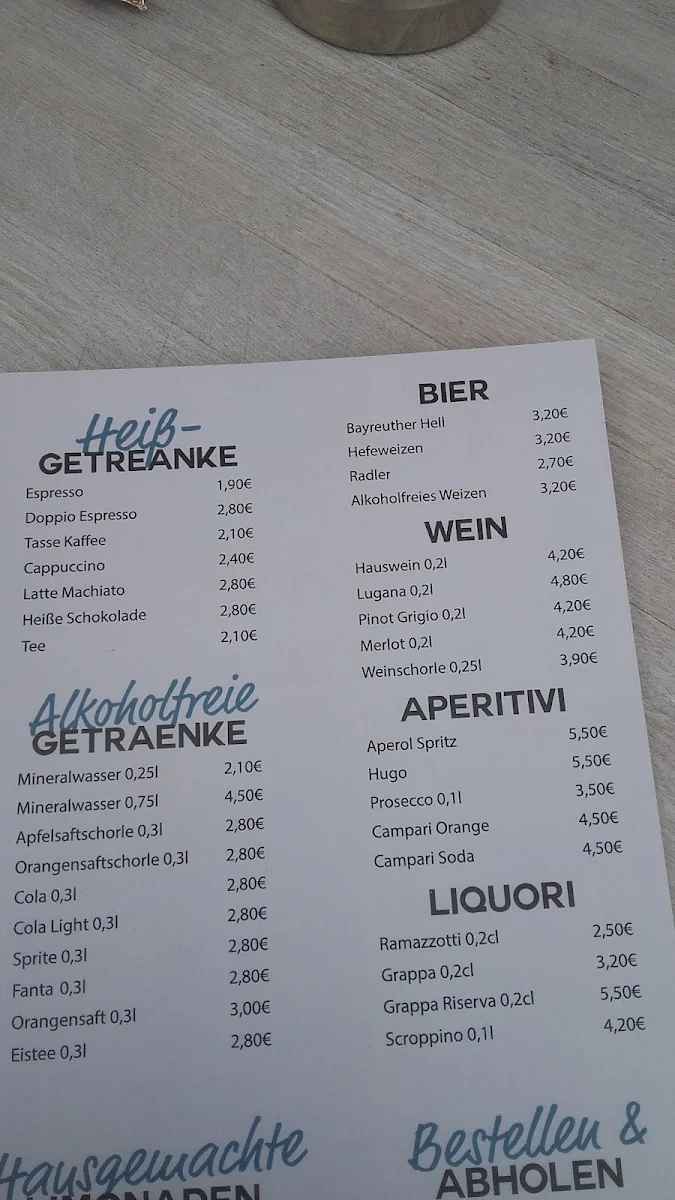 Speisekarte, Gelateria Caffé Corso