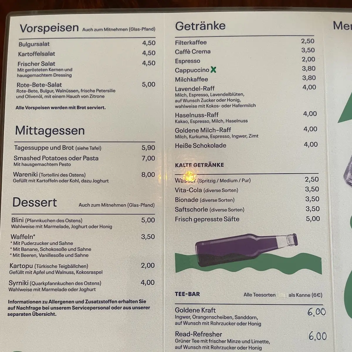 Speisekarte, CaféIN | Evangelisches Johannesstift Spandau