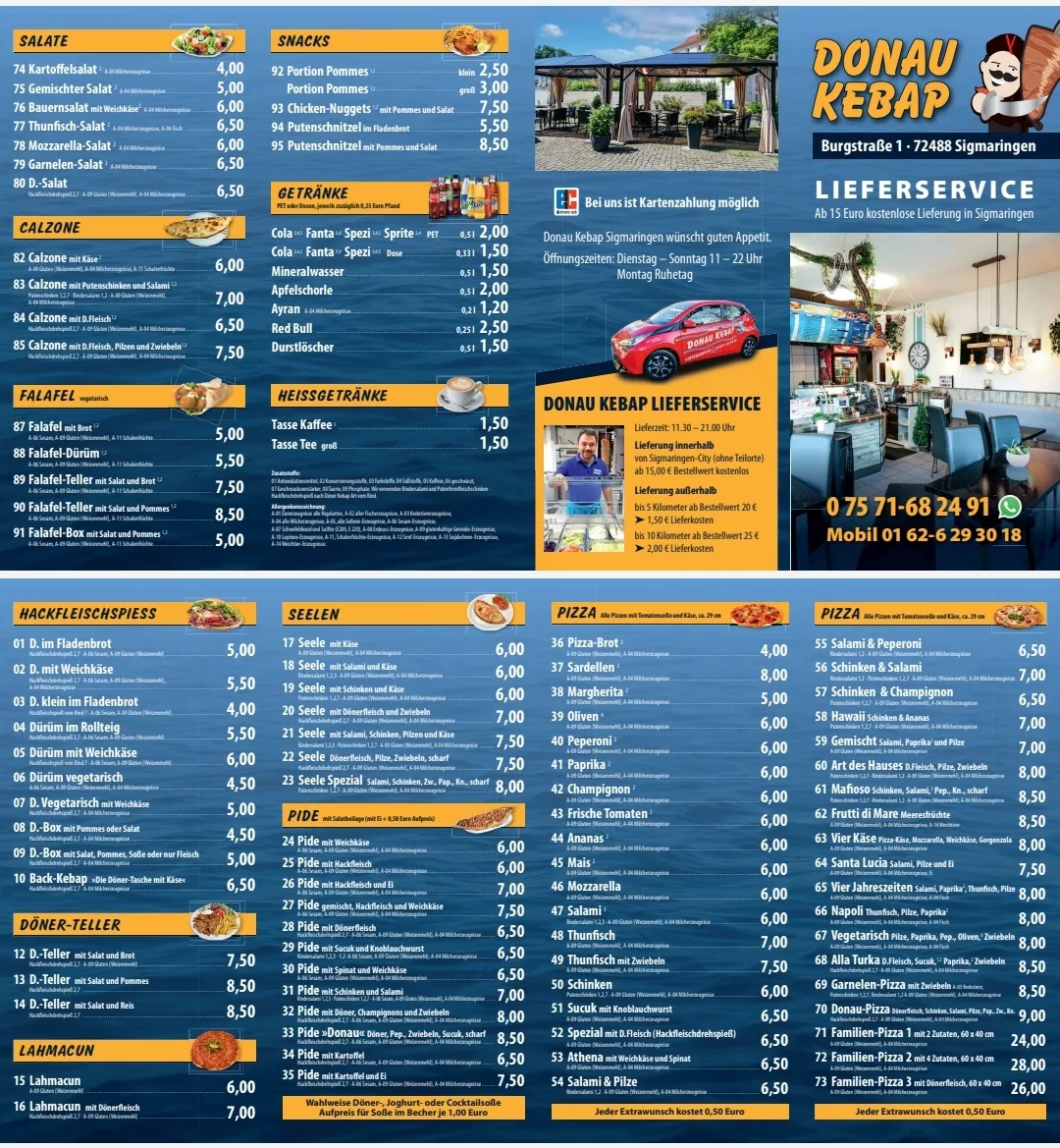 Speisekarte, Donau Kebap Inh. Tariq Hanjra