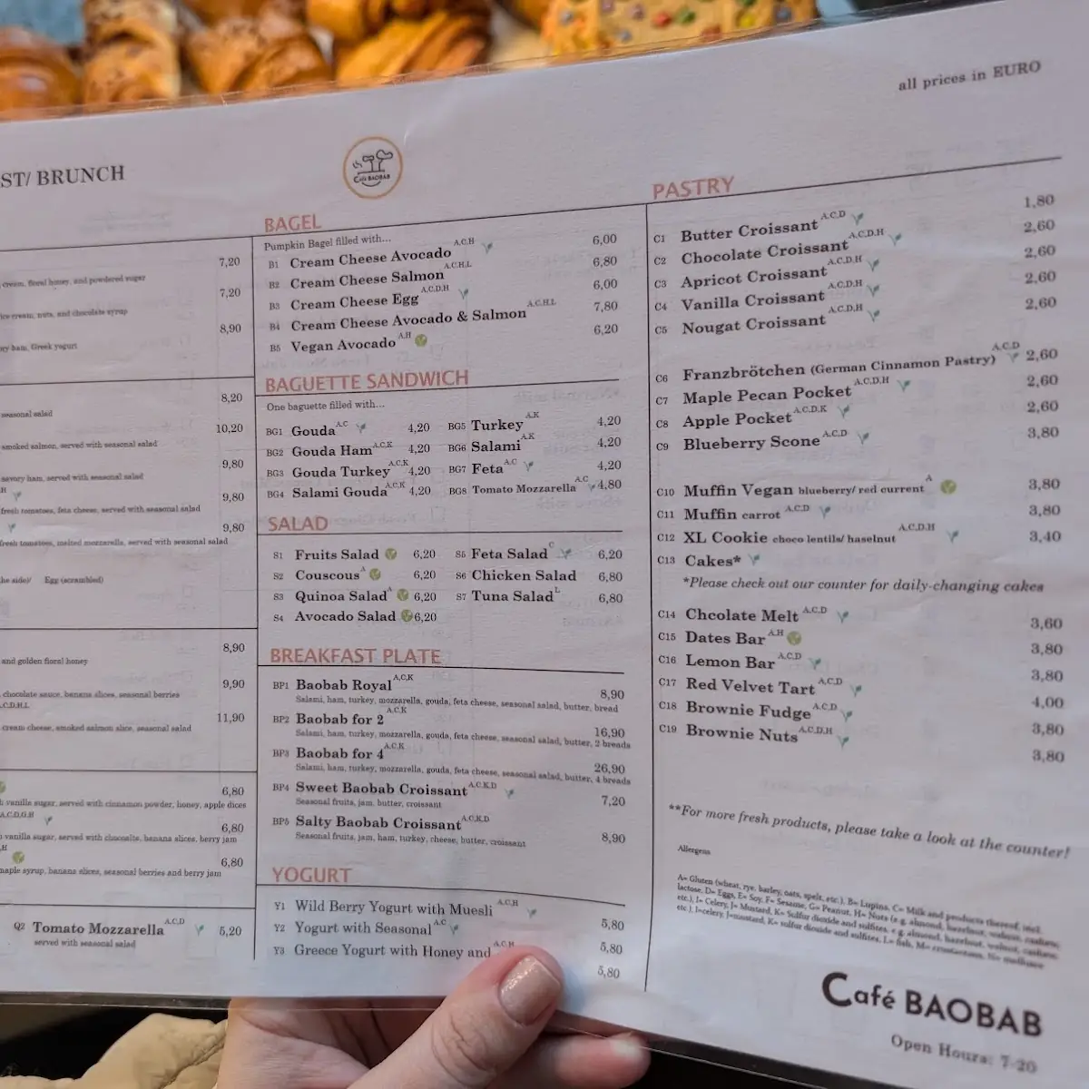 Speisekarte, Café Baobab