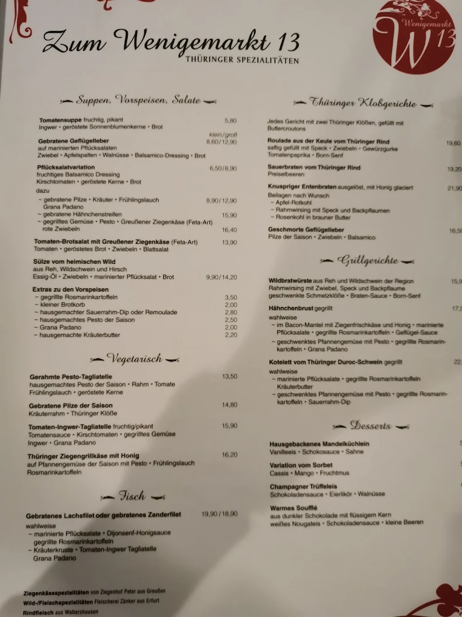 Speisekarte, Zum Wenigemarkt 13