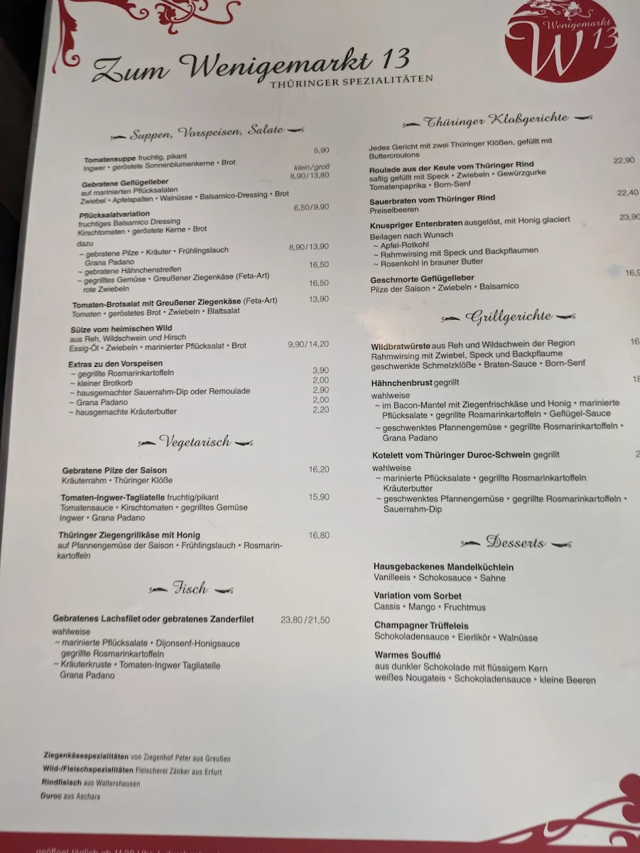 Speisekarte, Zum Wenigemarkt 13