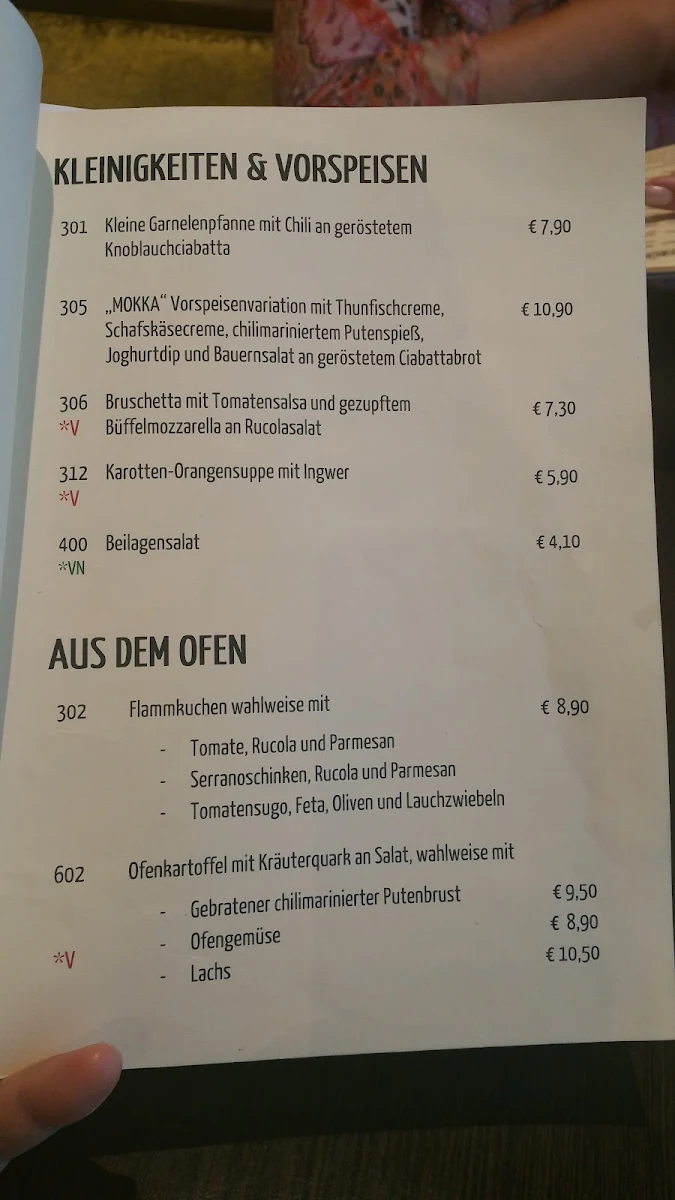 Speisekarte, MOKKA - Restaurant & Catering
