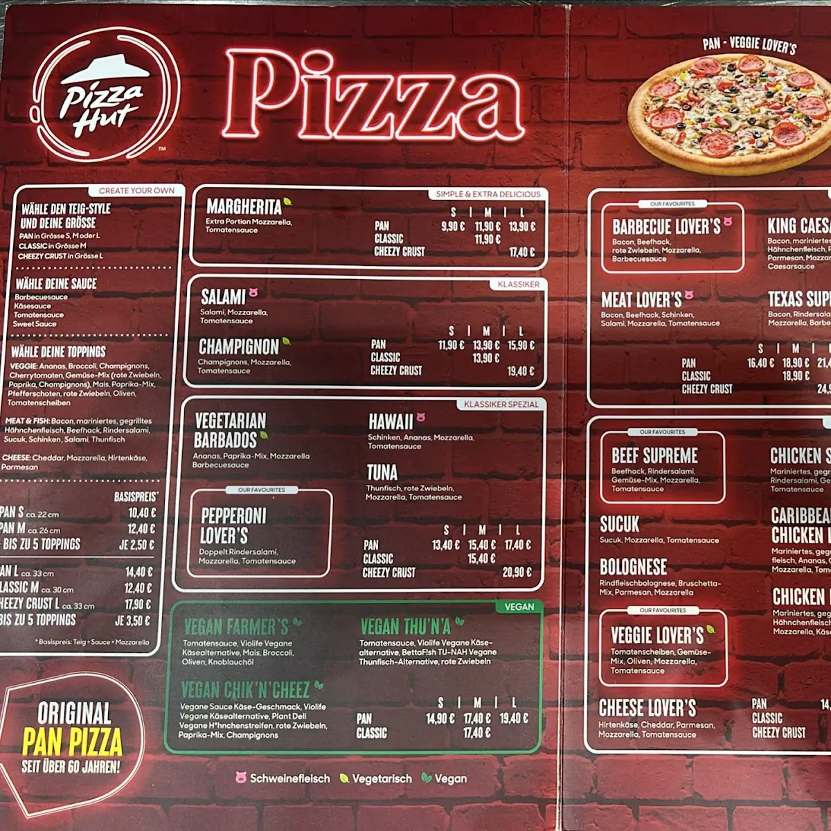 Speisekarte, Pizza Hut Wilhelmshaven