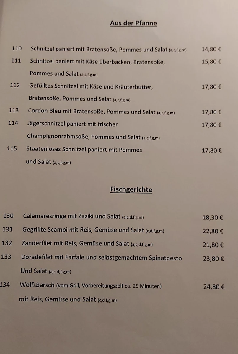 Speisekarte, Restaurant TSV Jahnhalle