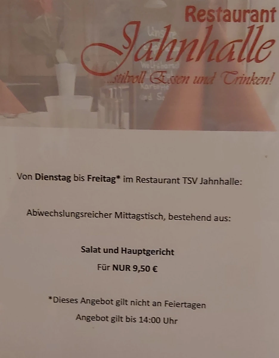 Speisekarte, Restaurant TSV Jahnhalle