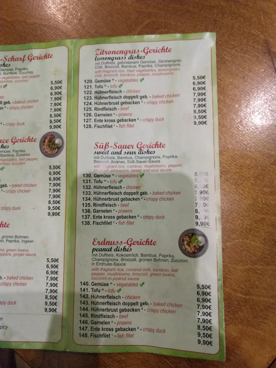 Speisekarte, Pattaya Imbiss Restaurant