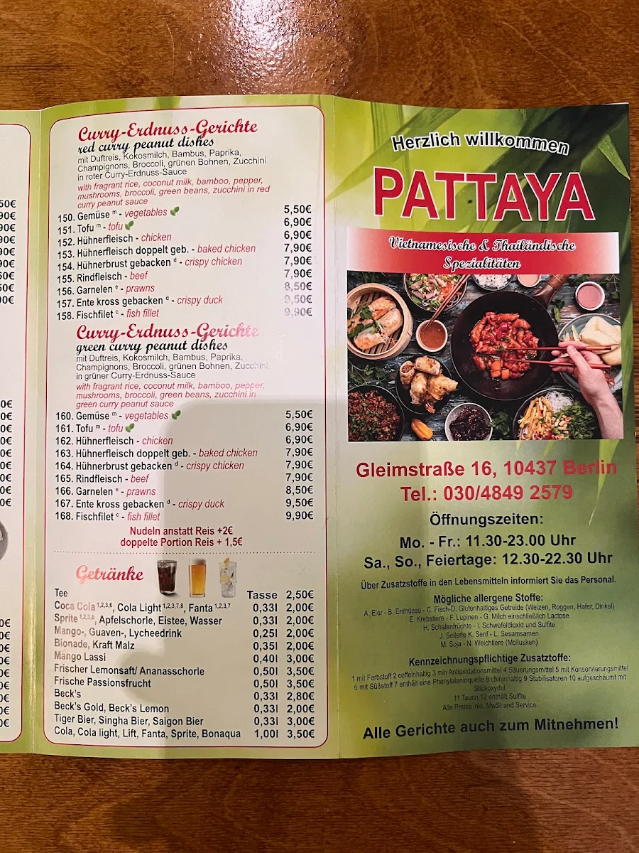 Speisekarte, Pattaya Imbiss Restaurant