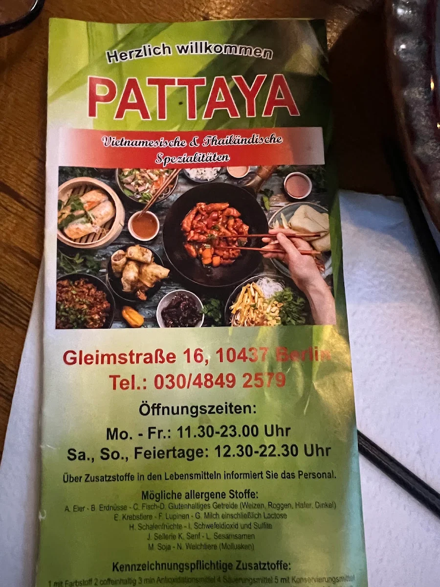 Speisekarte, Pattaya Imbiss Restaurant