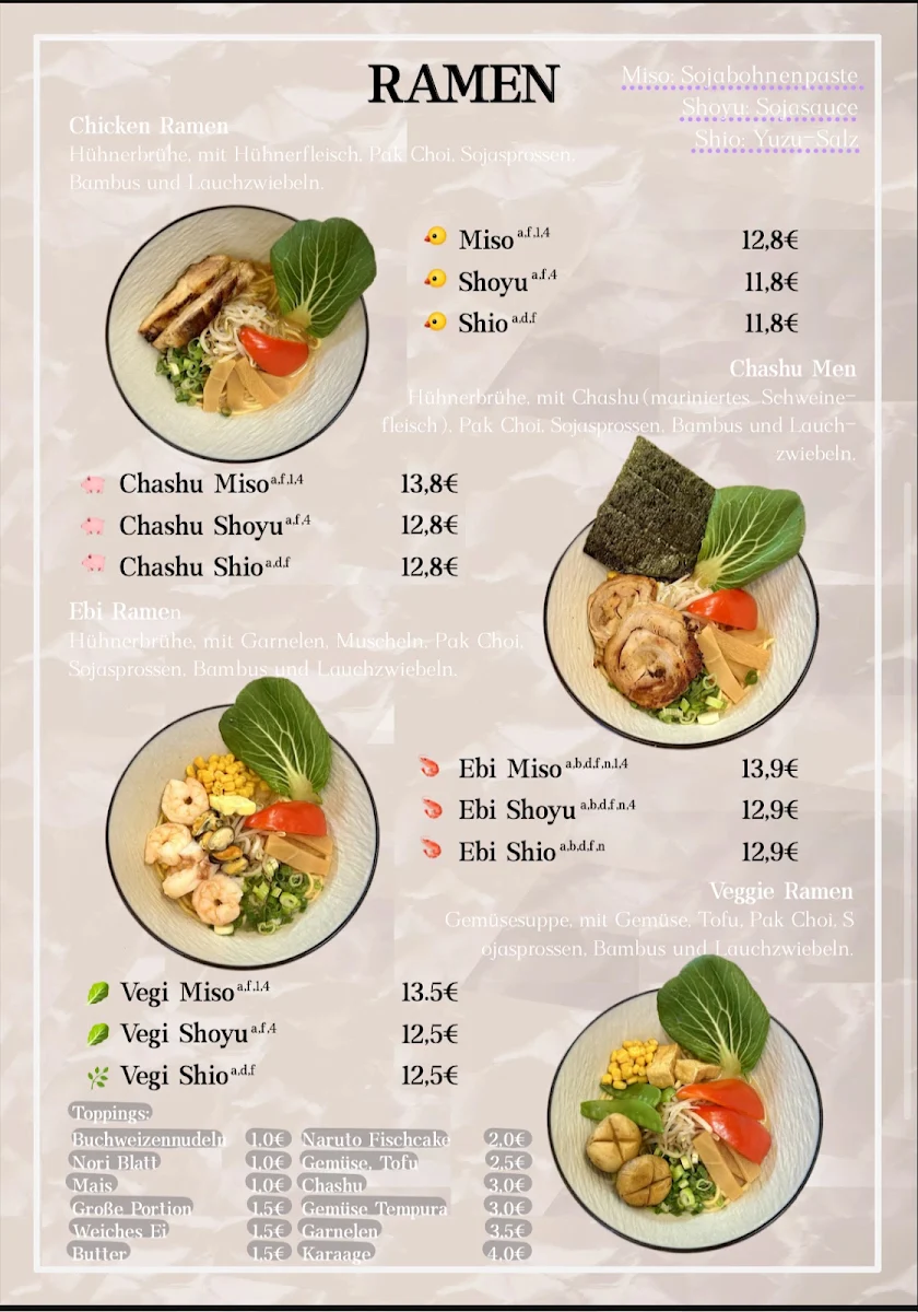Speisekarte, Burari - Japanische Ramen und Dumplings Bar